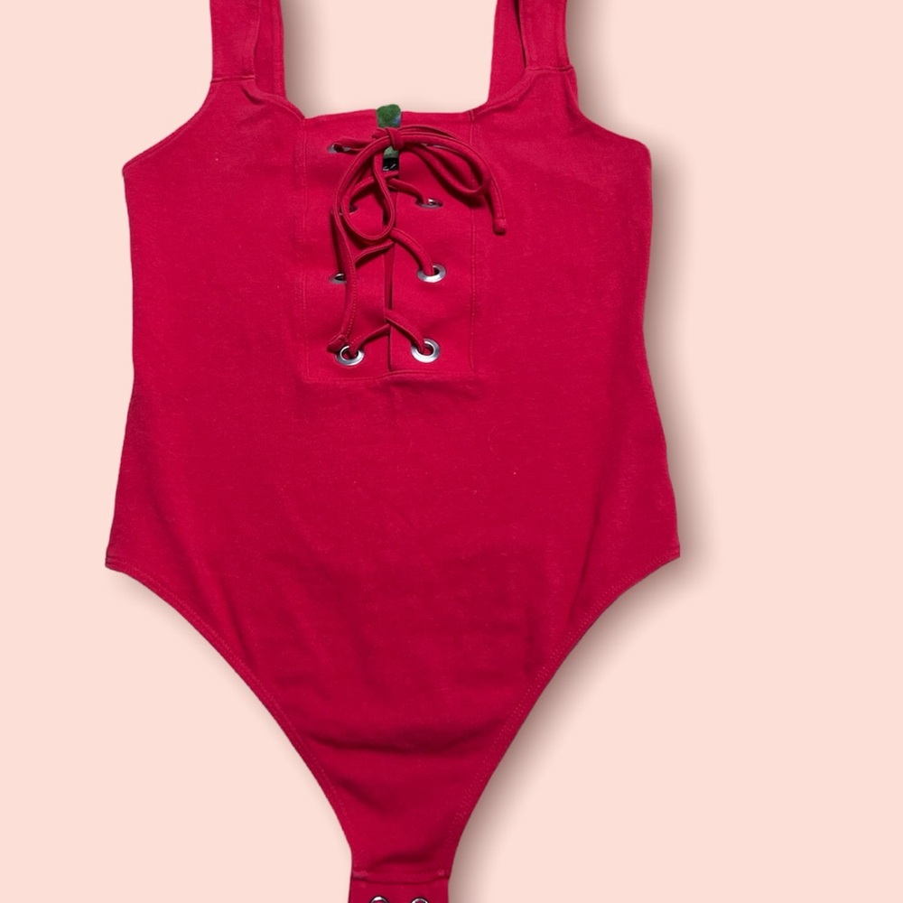 Express Red Lace-Up Bodysuit
